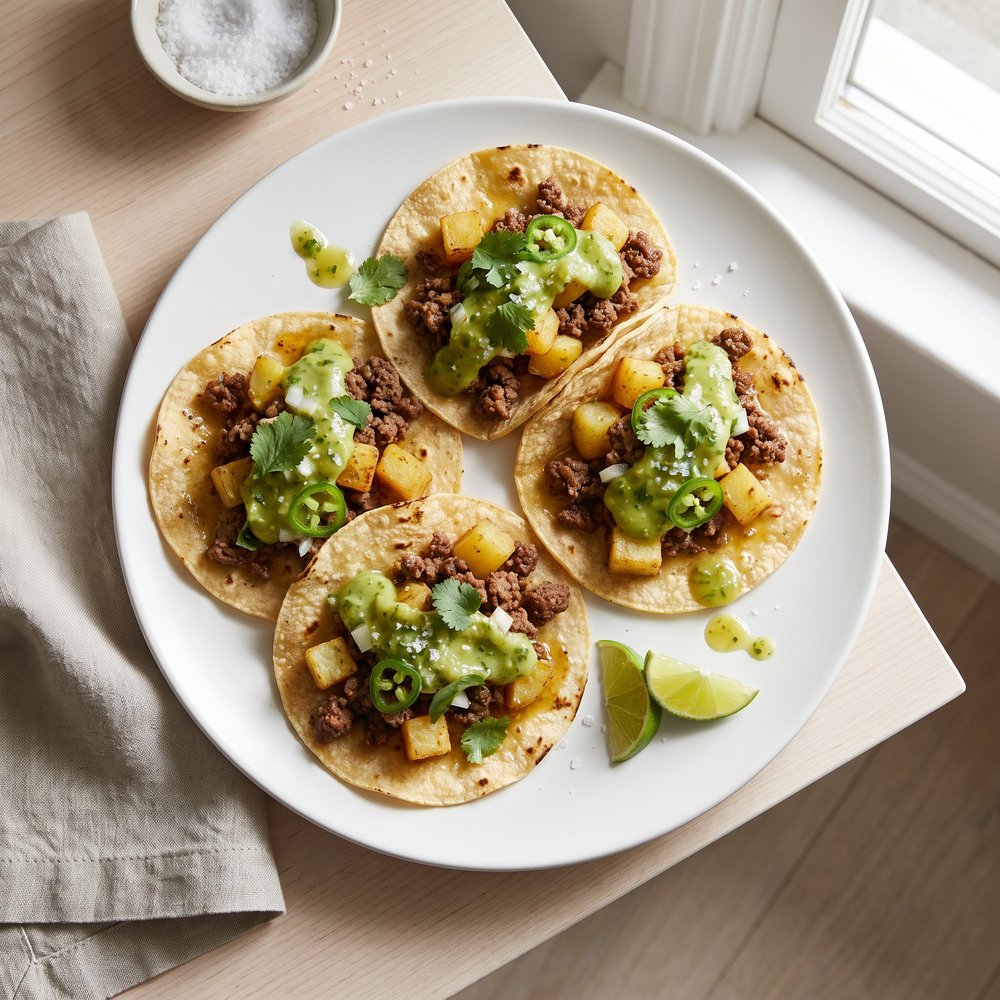 Guatemalan-Style Beef and Potato Tacos