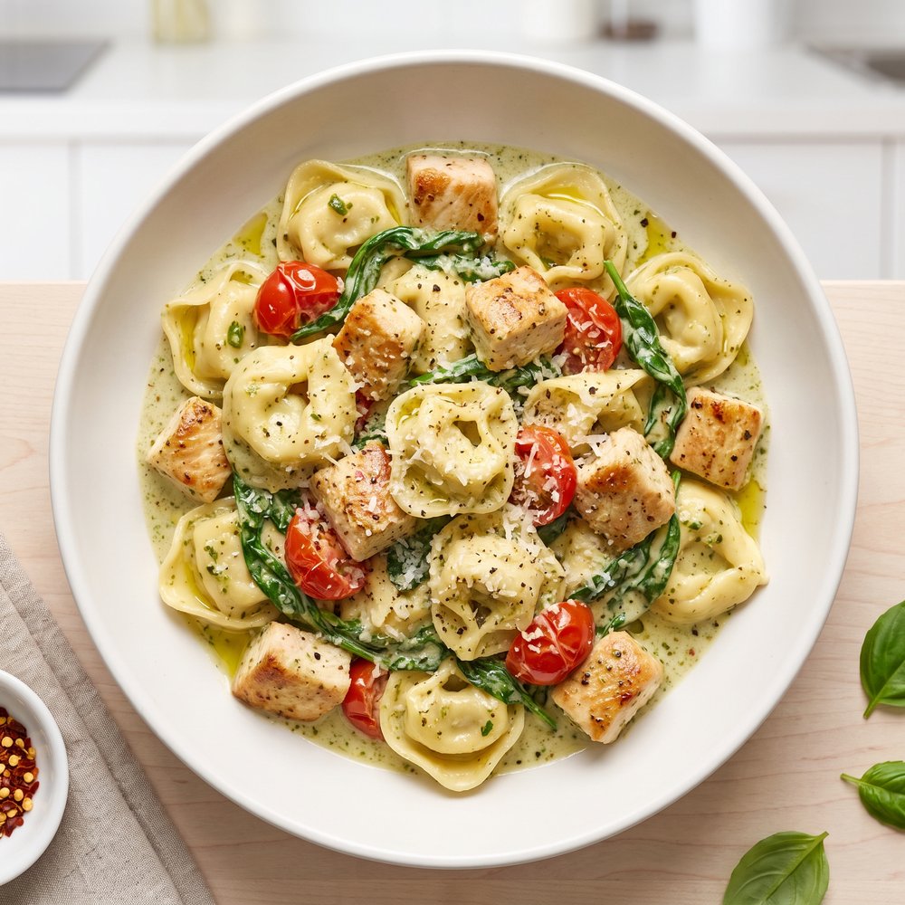 Chicken and Tortellini Pesto Skillet