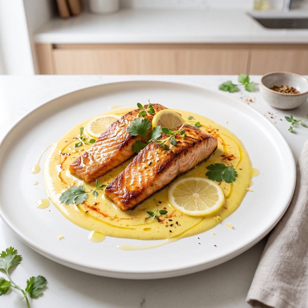 Skillet Salmon with Curry-Lemon Cream