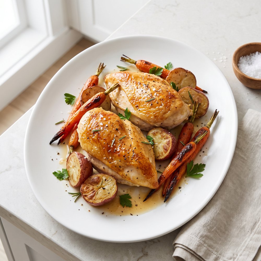 Oven-Roasted Chicken Breasts with Carrots and Red Potatoes