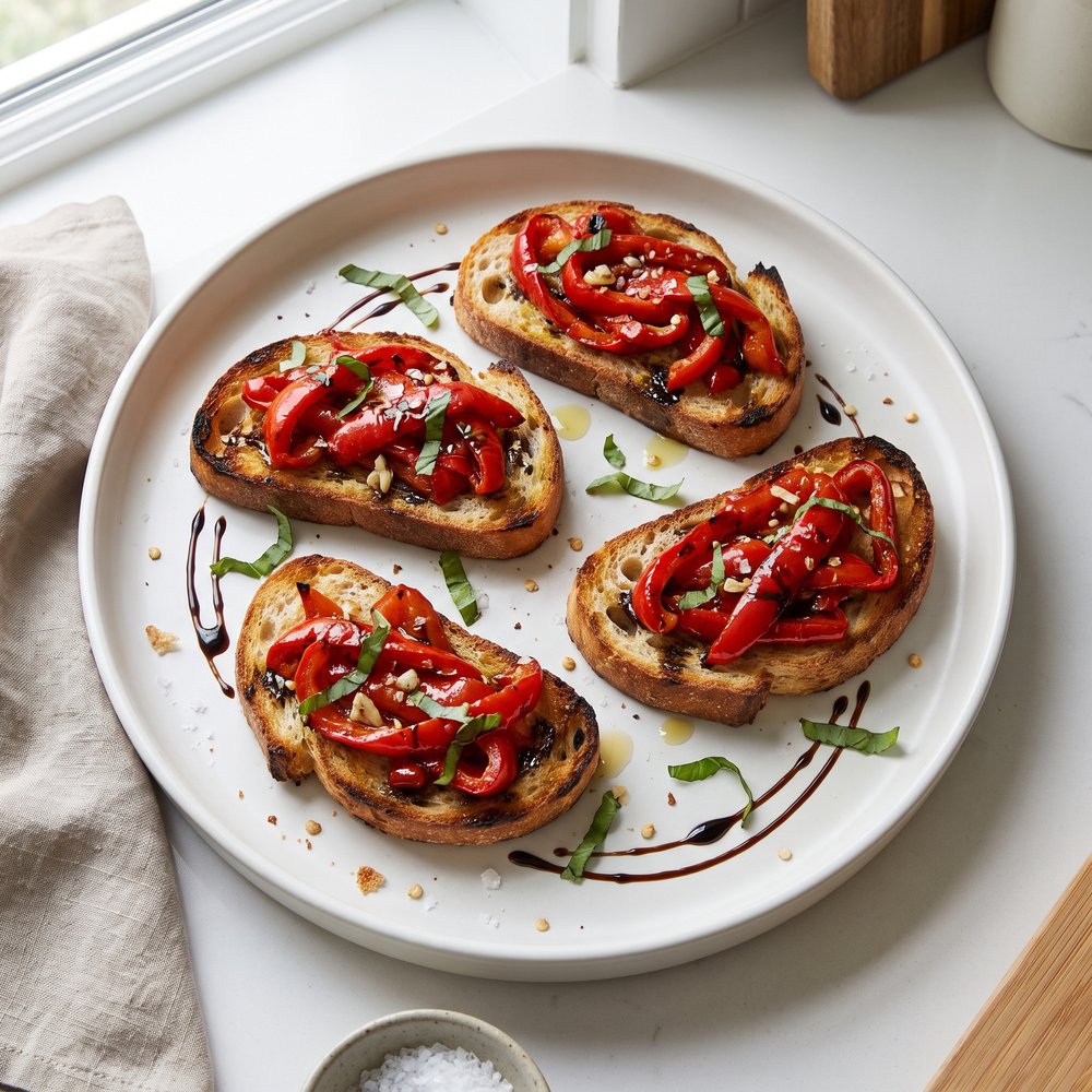 Bruschetta with Roasted Sweet Red Peppers