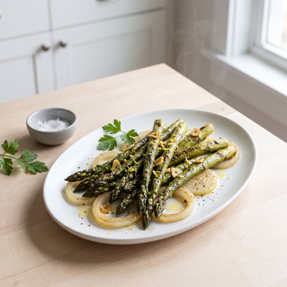 Garlic-Lemon Smoked Asparagus with Sweet Onions