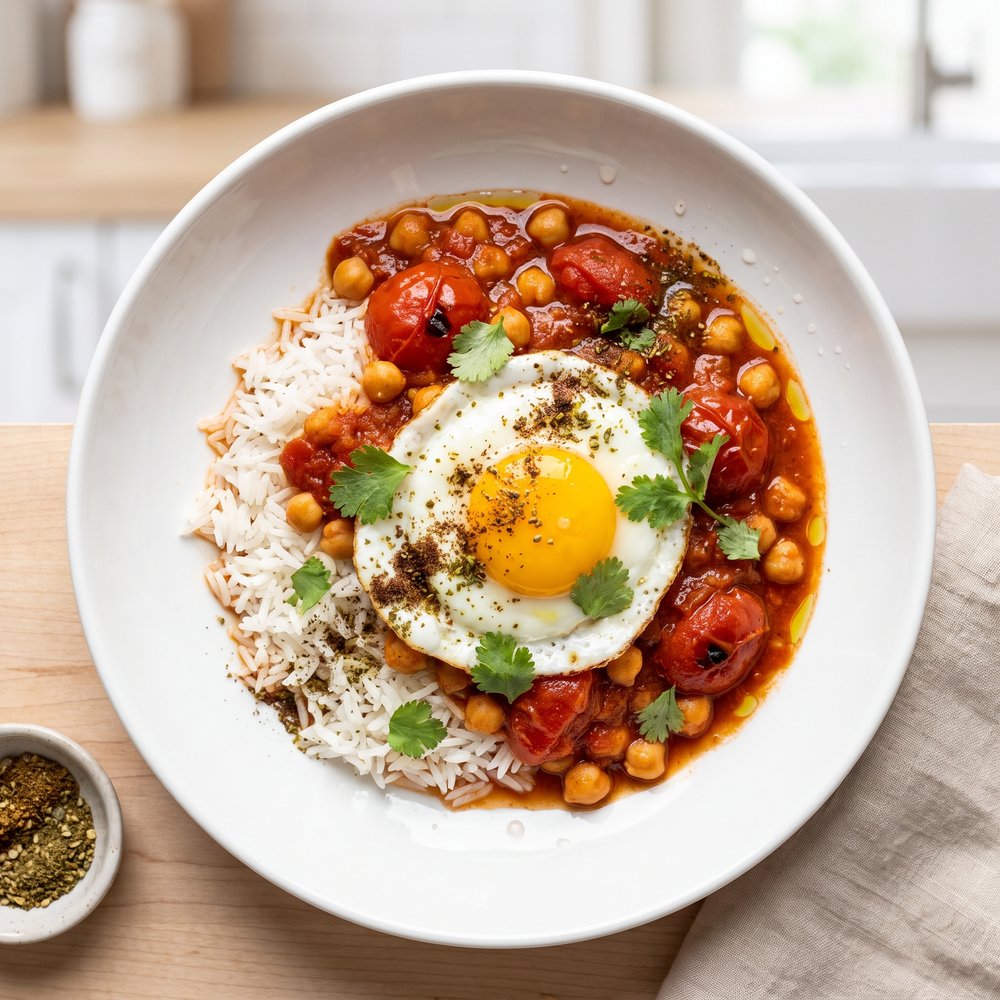 Spiced Harissa Chickpea Bowl with Egg