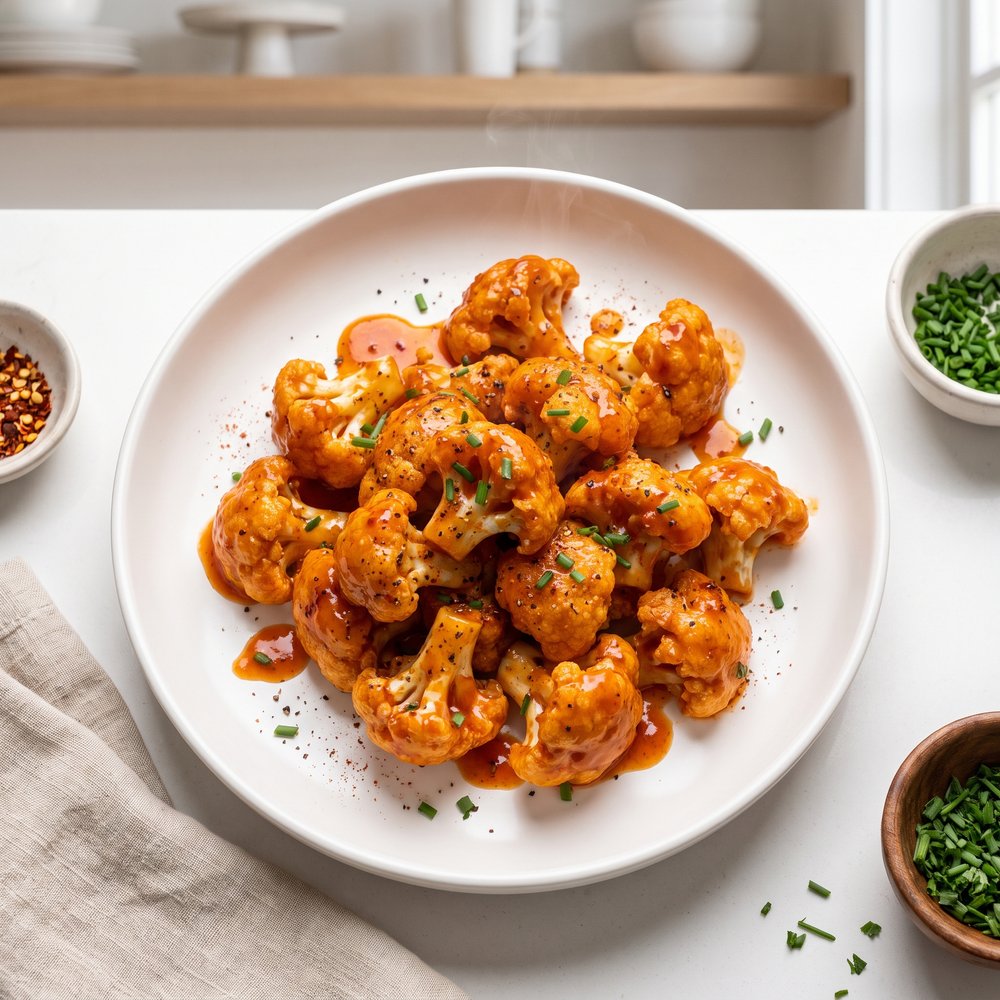 Crispy Air-Fried Buffalo Cauliflower (Vegan)