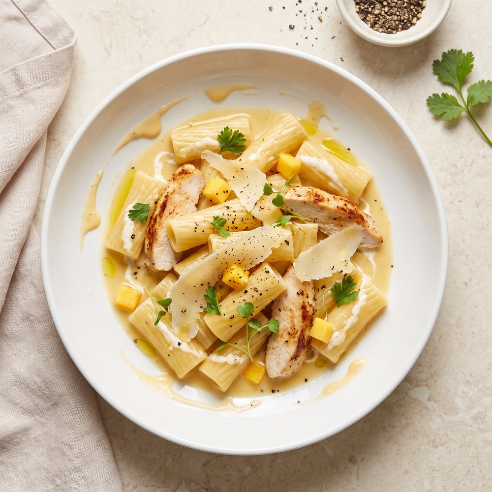 Chicken and Pasta in a Mango Cream Sauce