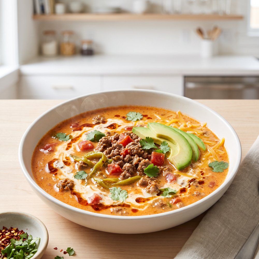Low-Carb Creamy Taco Soup with Ground Beef