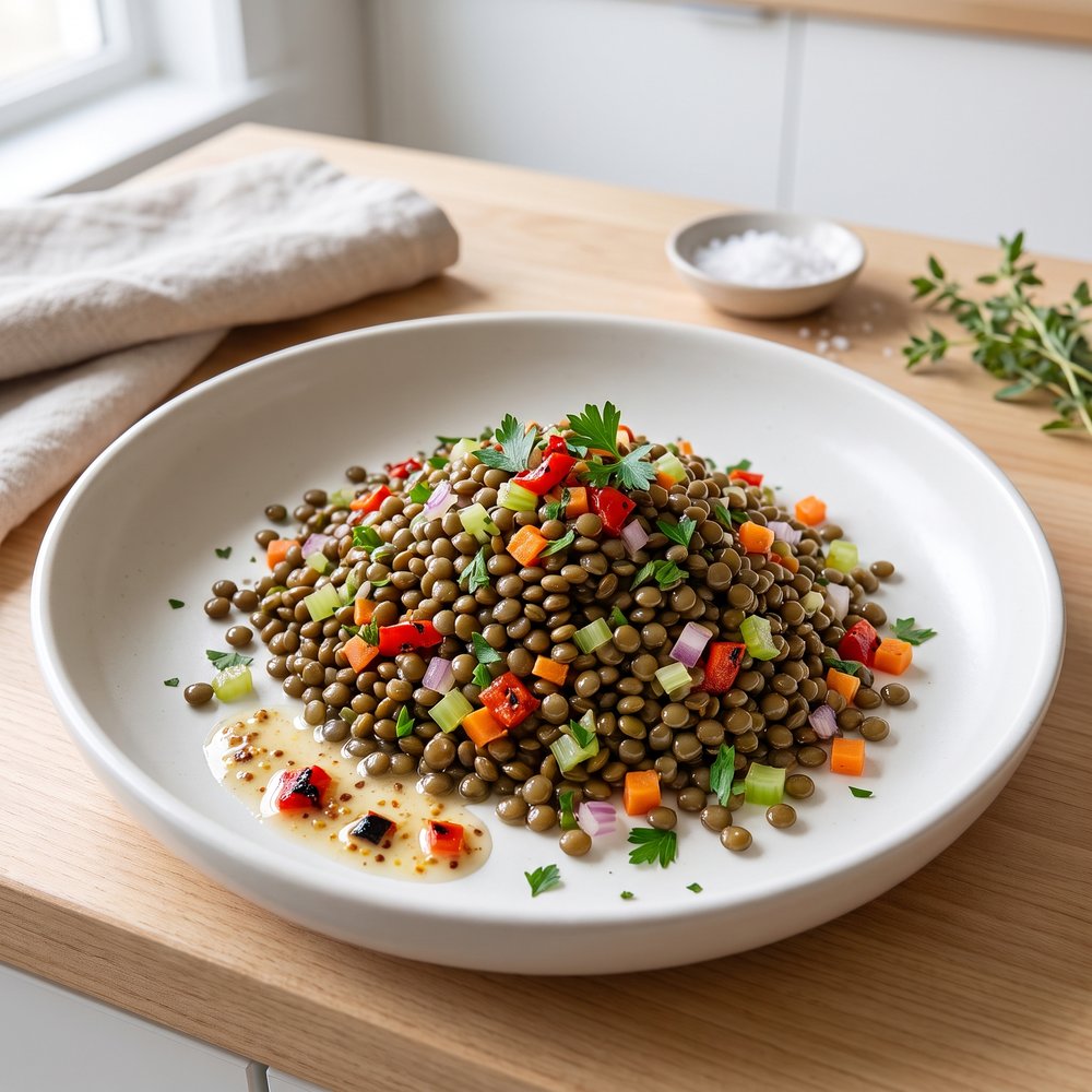 Roasted Red Pepper & French Lentil Mediterranean Salad