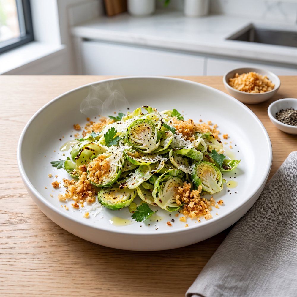 Shredded Brussels Sprouts Caesar Salad