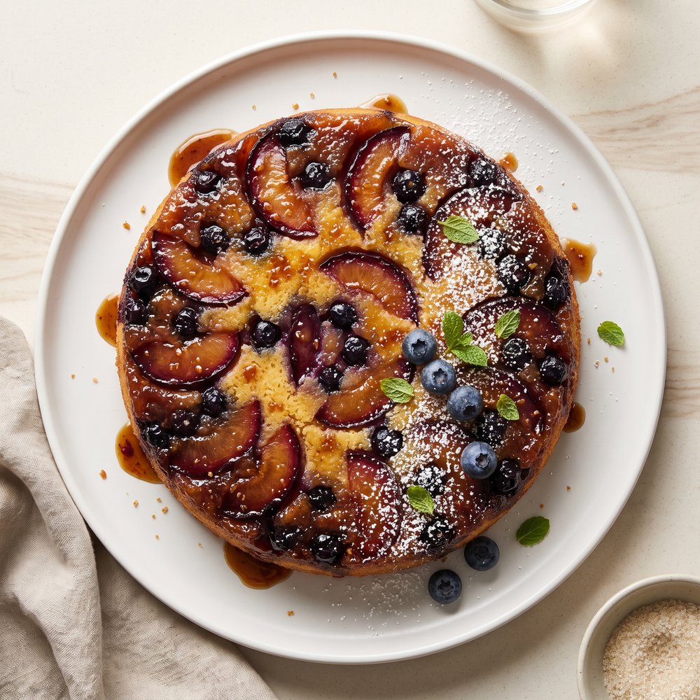Plum Blueberry Upside-Down Cake