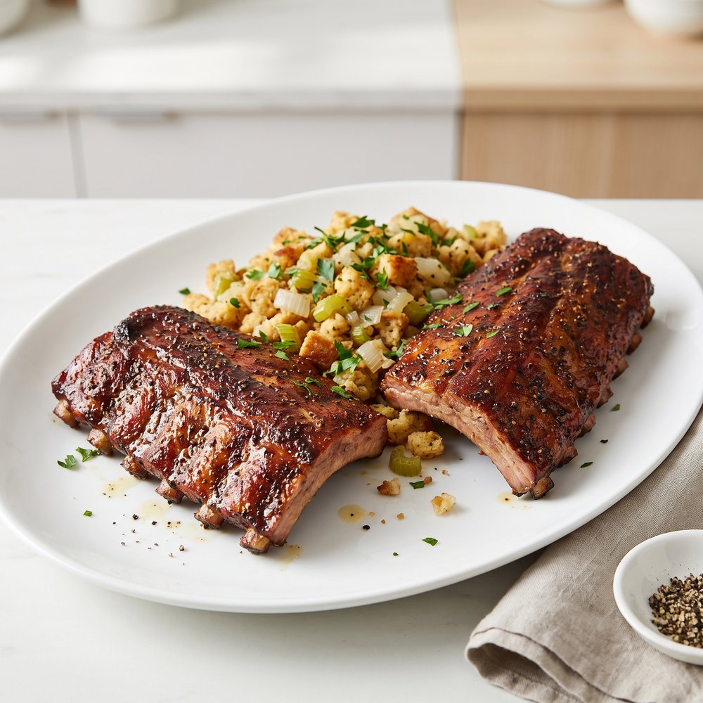 Ribs with Savory Bread Stuffing