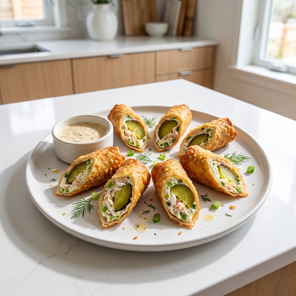 Crispy Crab and Dill Pickle Egg Rolls