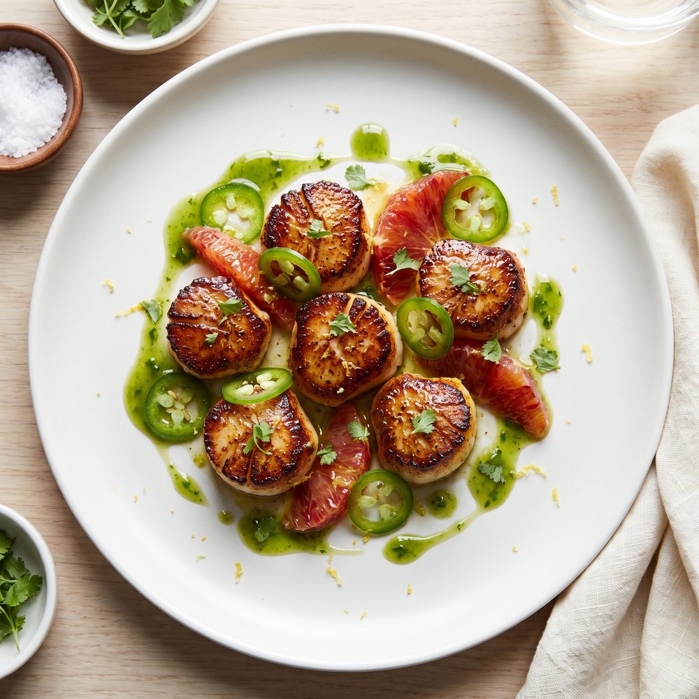Pan-Seared Scallops with Jalapeño Citrus Vinaigrette