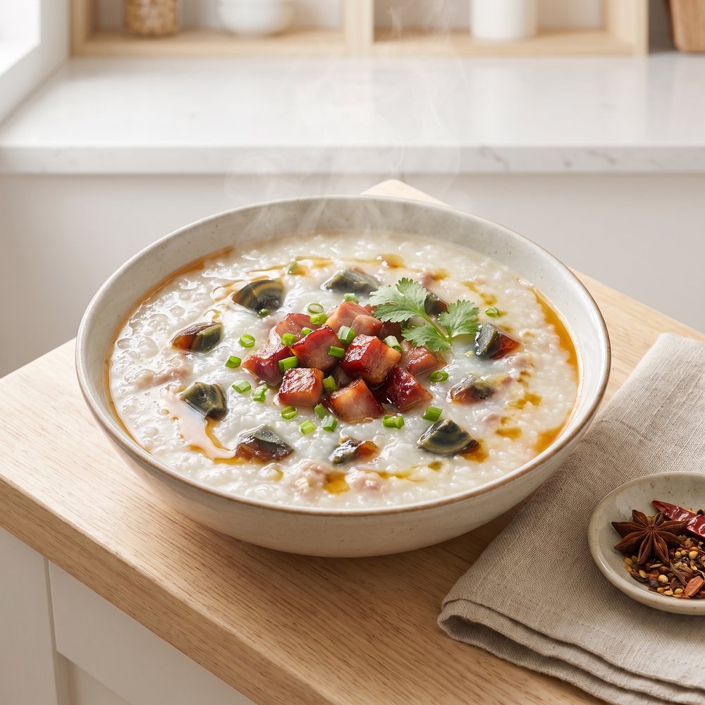 Char Siu and Century Egg Rice Porridge