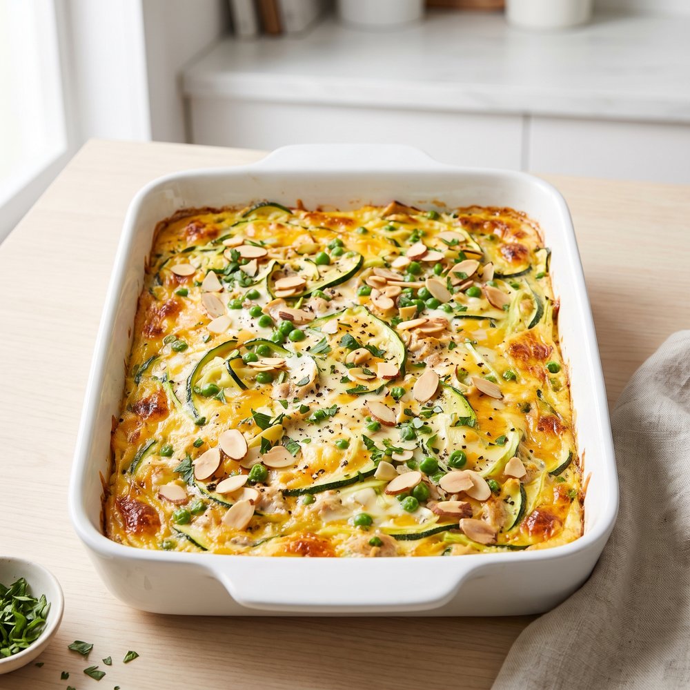 Cheesy Tuna and Zucchini Noodle Casserole
