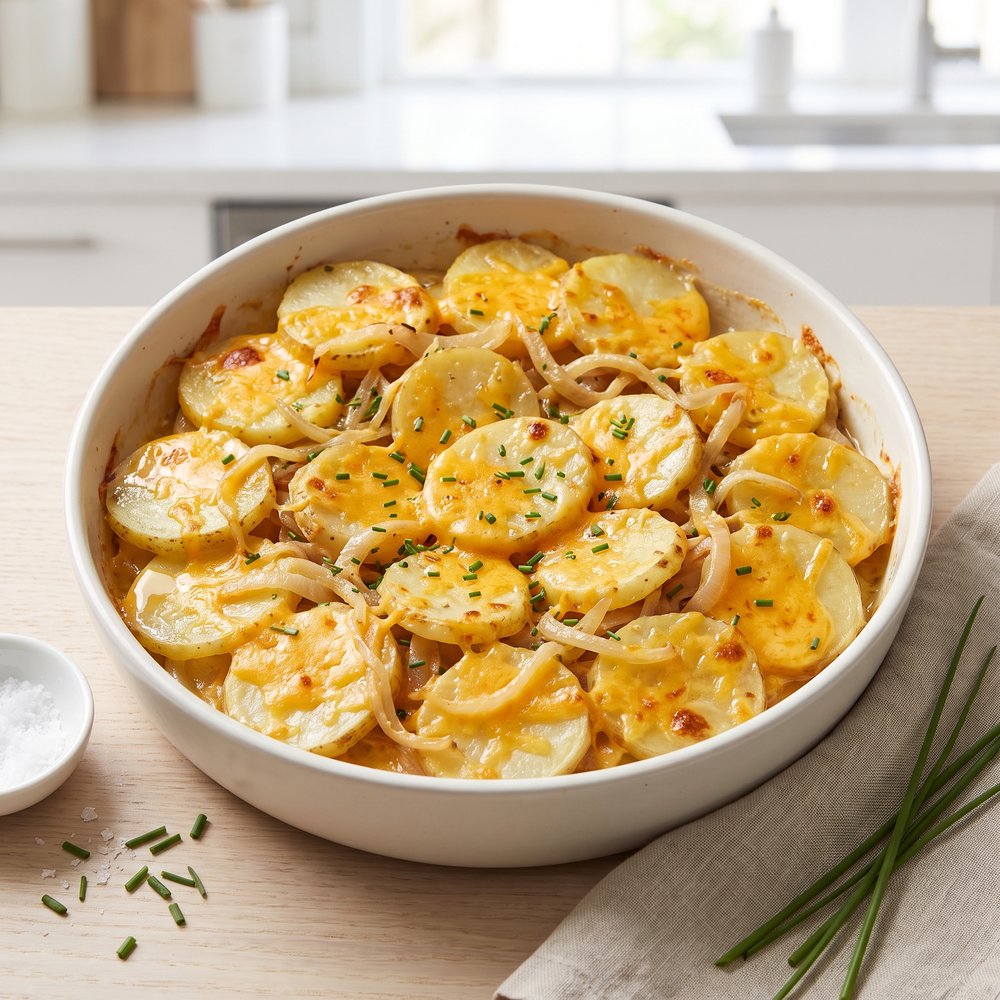 Microwave Cheddar Potato Bake