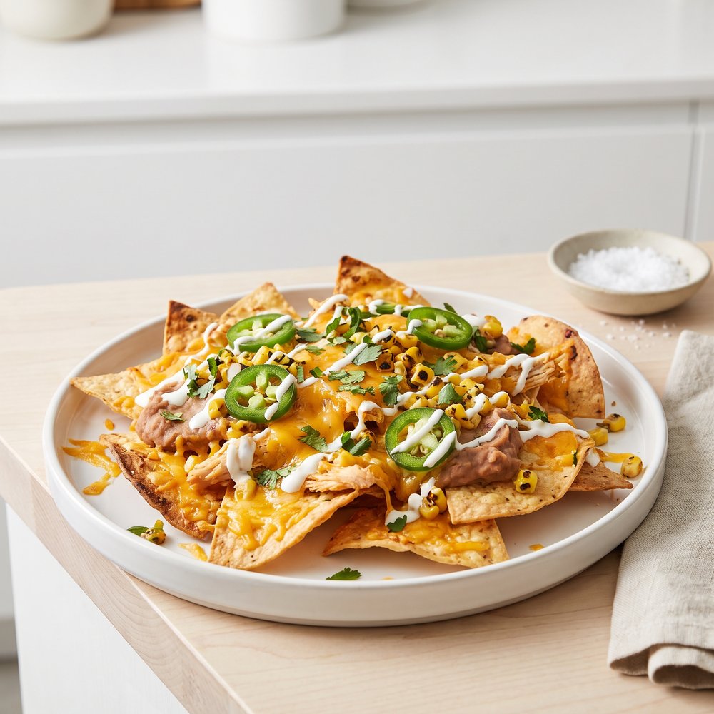 Chicken Nachos with Refried Beans