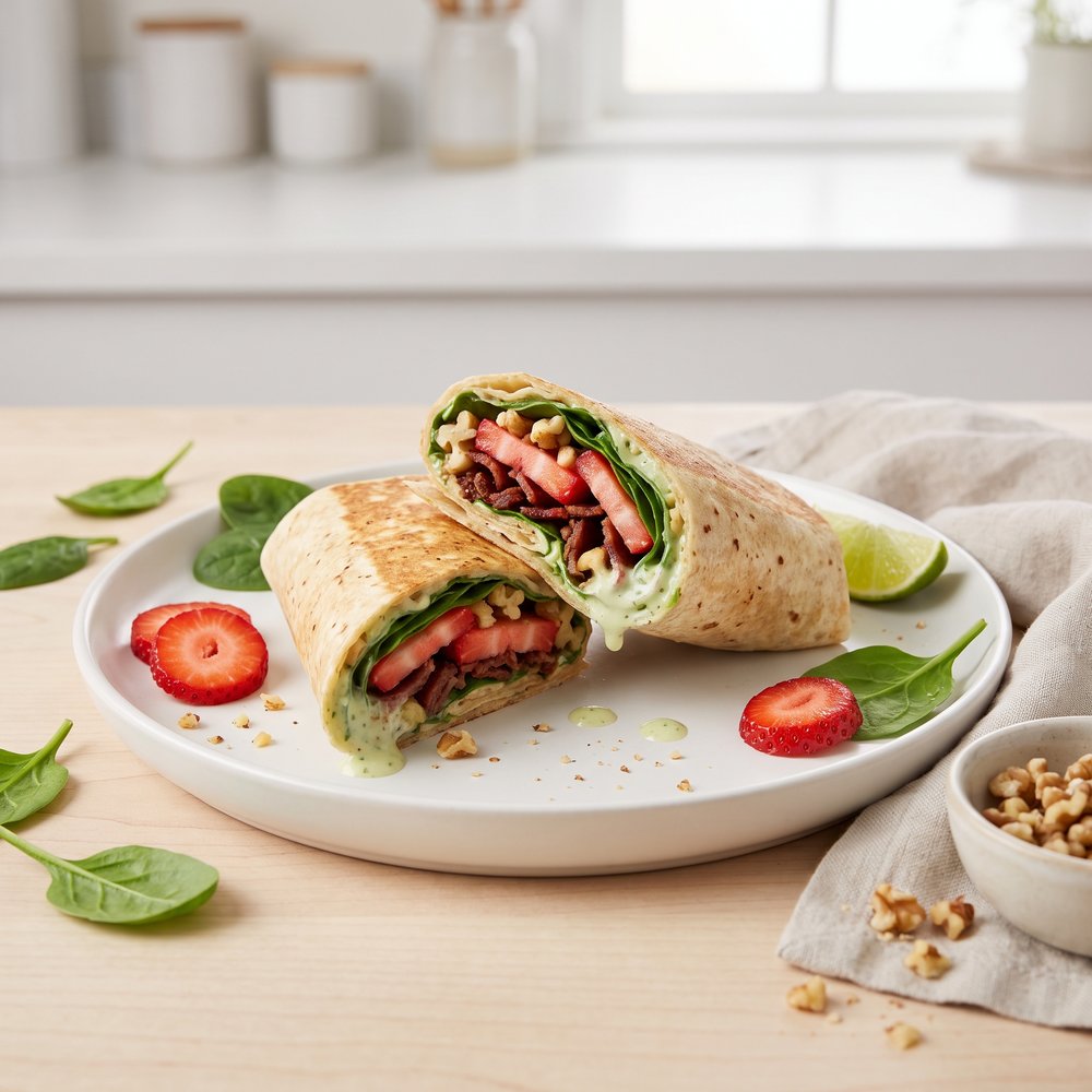 Breakfast Lavash Wrap with Strawberry and Spinach