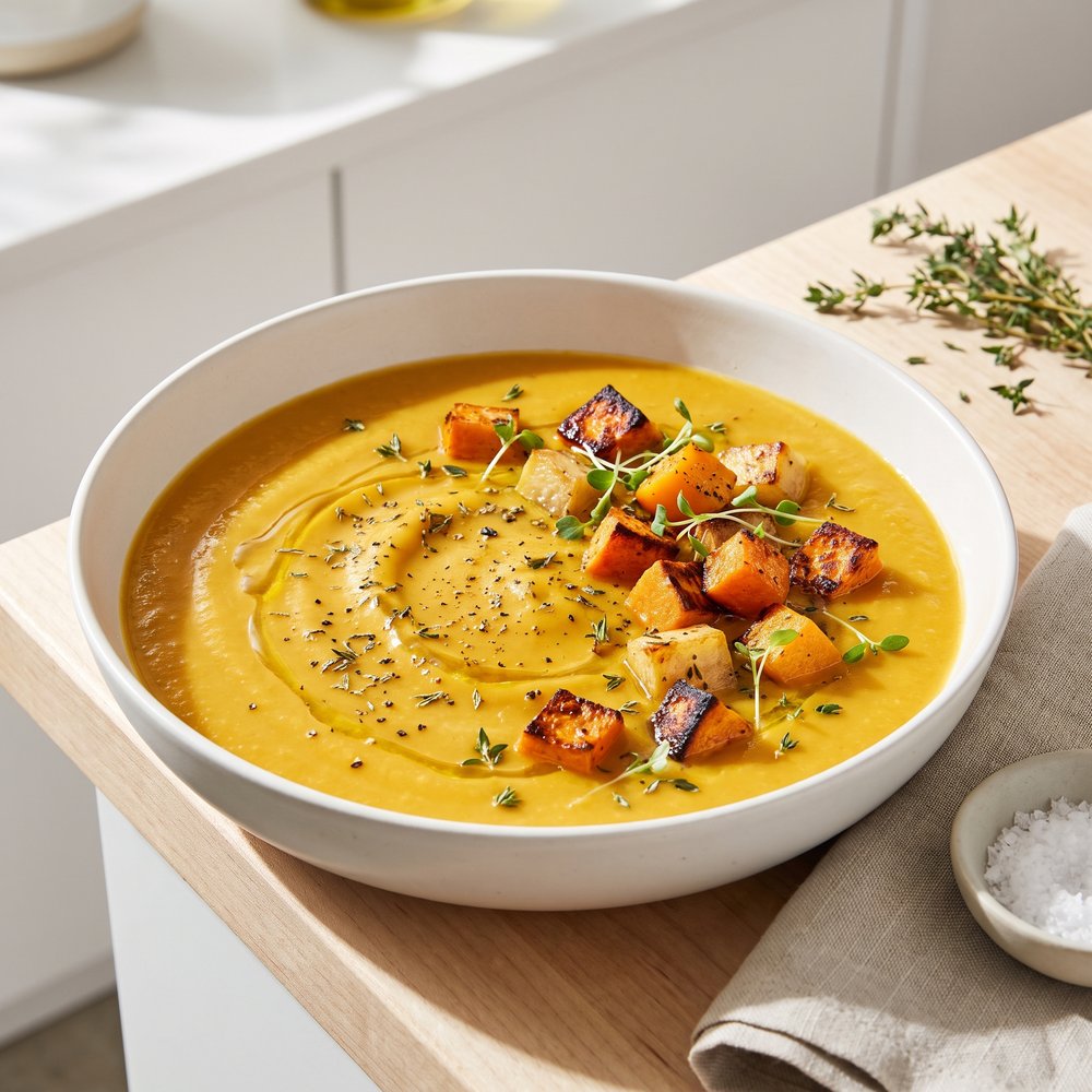 Creamy Roasted Rutabaga & Butternut Soup