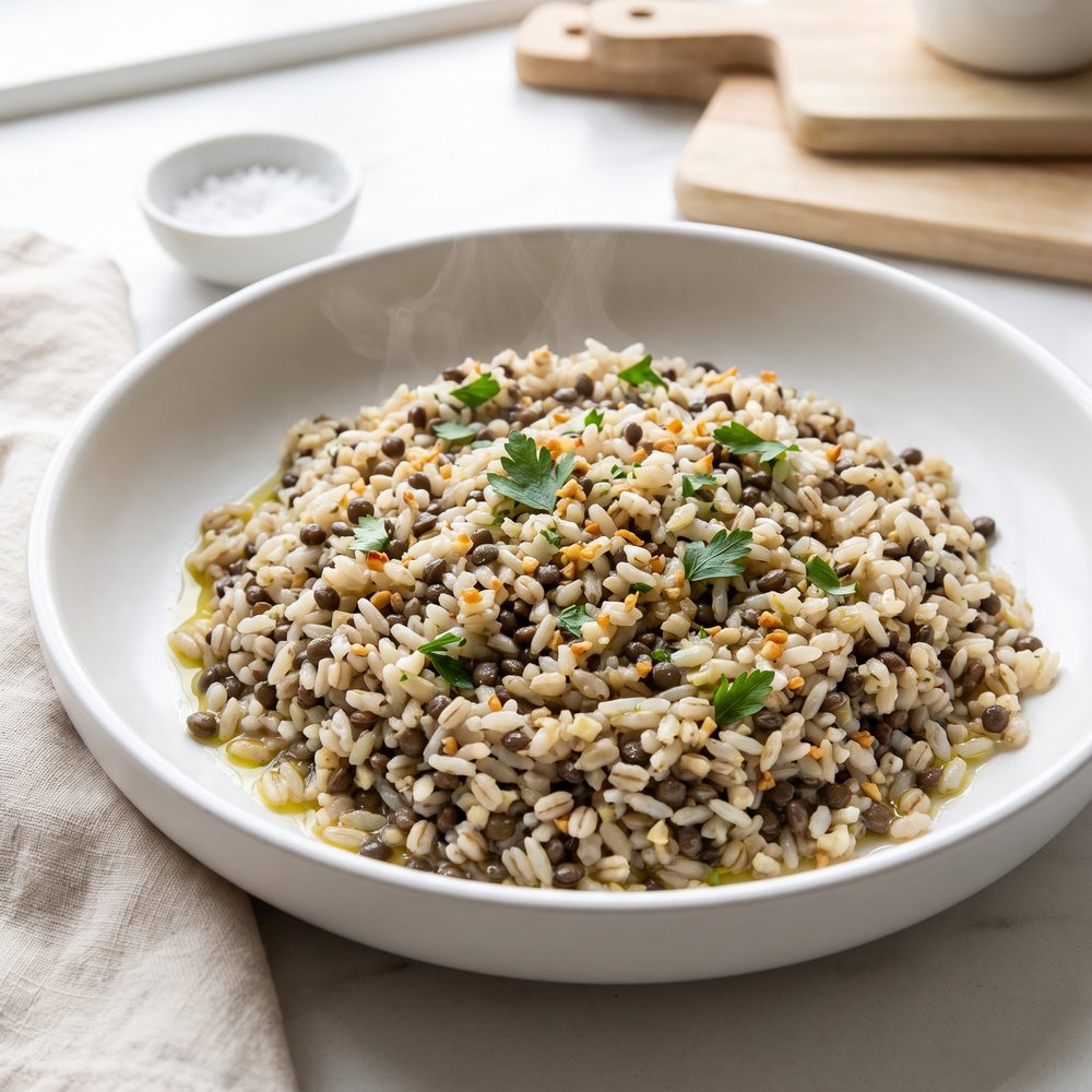 Rice Cooker Lentils and Rice with Barley
