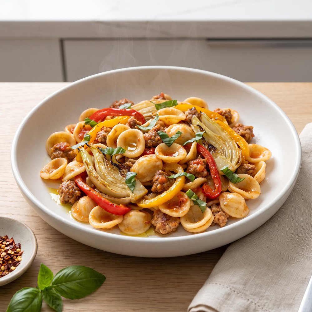 Orecchiette with Sausage, Fennel, and Sweet Bell Peppers