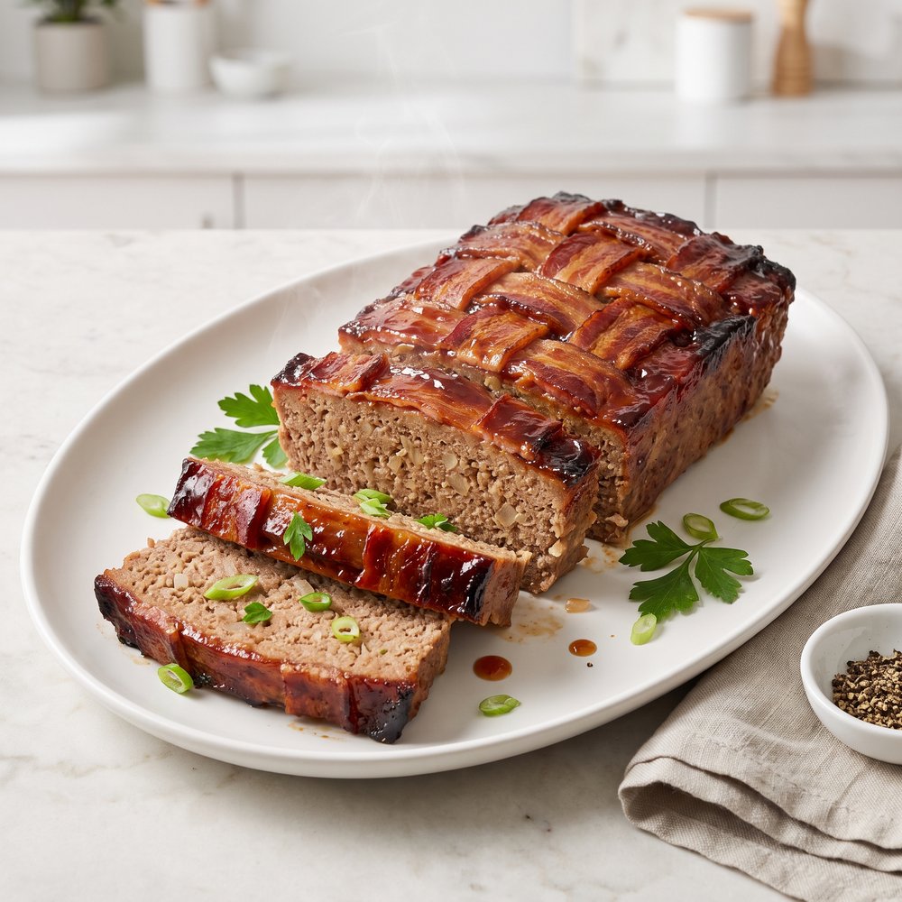 Brown Sugar–Ketchup Glazed Bacon Meatloaf