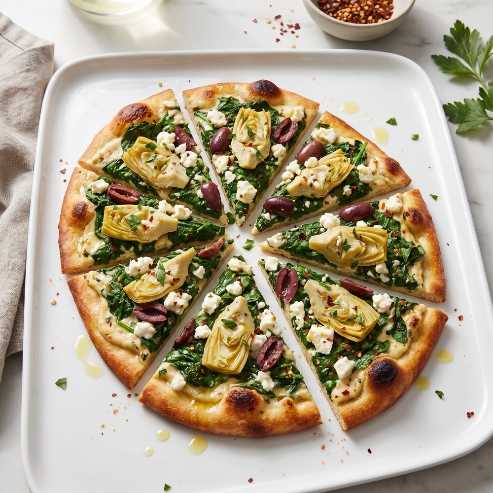 Greek-Inspired Spinach and Artichoke Flatbread