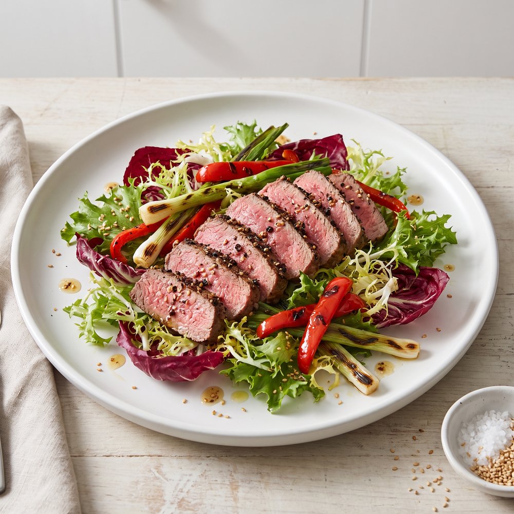 Sesame-Ginger Sirloin Salad with Charred Veggies