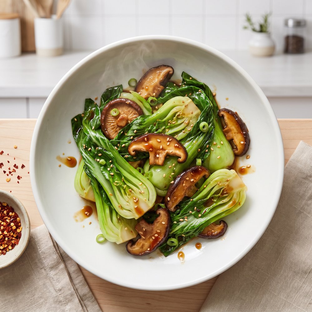 Stir-Fried Baby Bok Choy with Shiitake Mushrooms