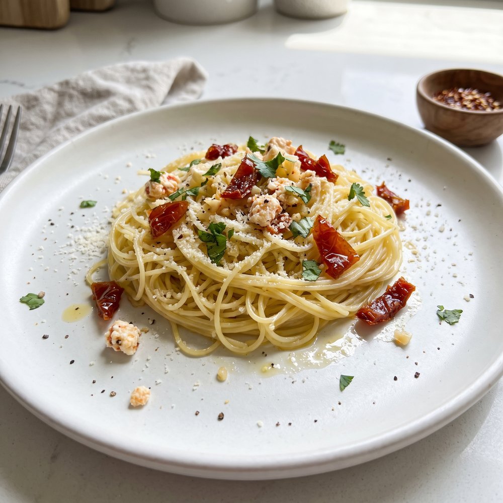 Angel Hair Pasta with Feta and Sun-Dried Tomatoes