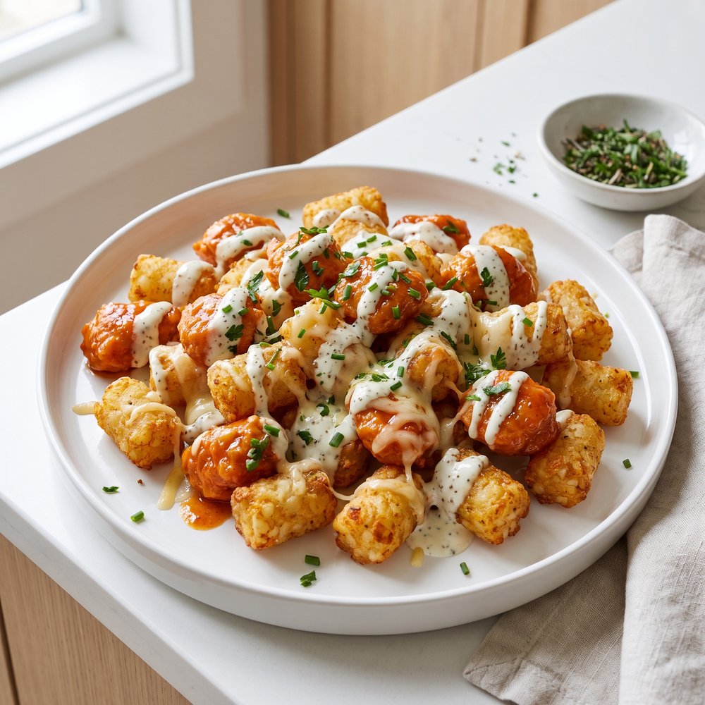 Buffalo Chicken Tater Tot Nachos