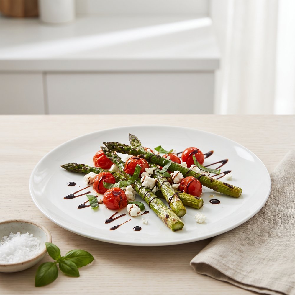 Air-Fried Asparagus and Cherry Tomatoes with Balsamic Drizzle