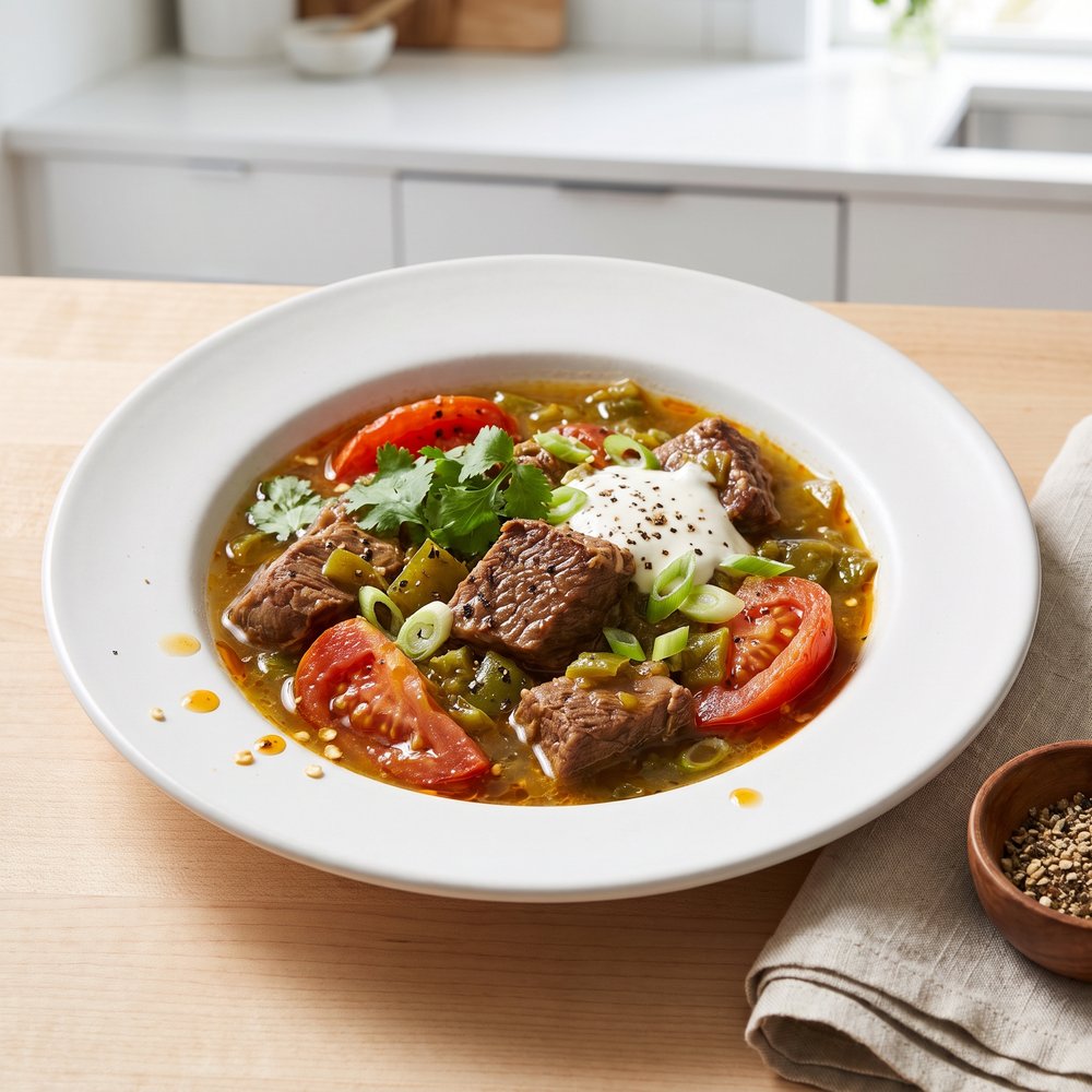 Beef, Green Chili, and Tomato Stew