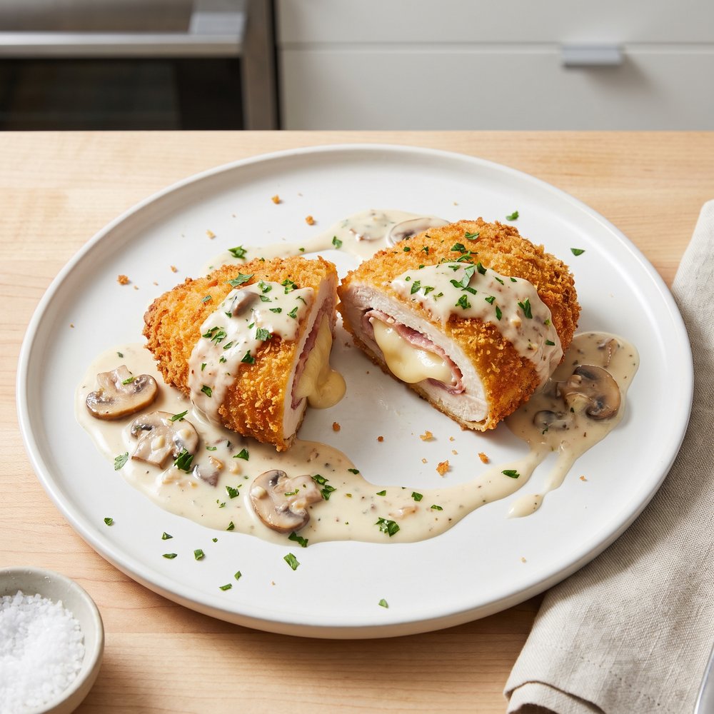 Bacon-Swiss Chicken Cordon Bleu with Apple Ale Cream