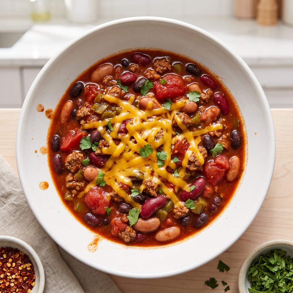 Robust Three-Bean Ground Beef Chili