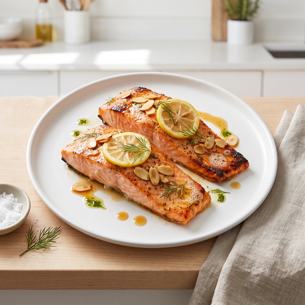 Salmon with Lemon-Dill, Garlic, White Wine, and Butter Sauce