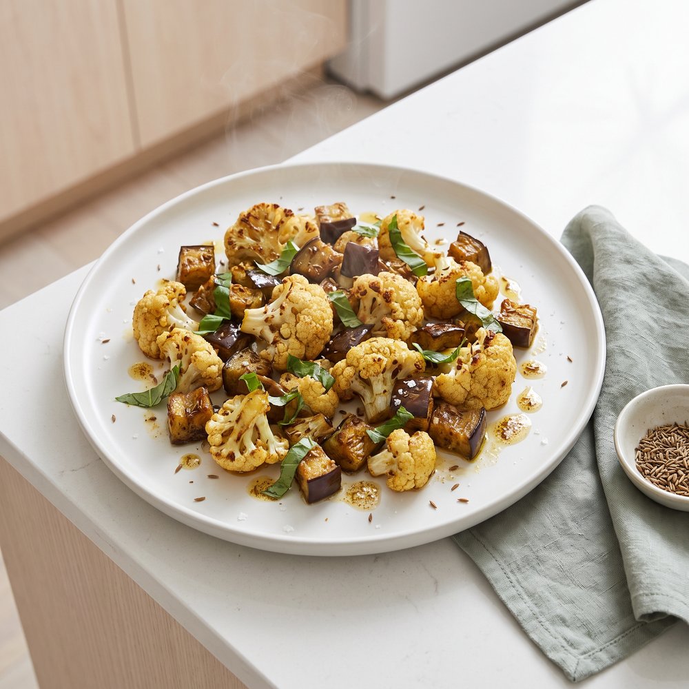 Cauliflower Eggplant Curry-Cumin Roast