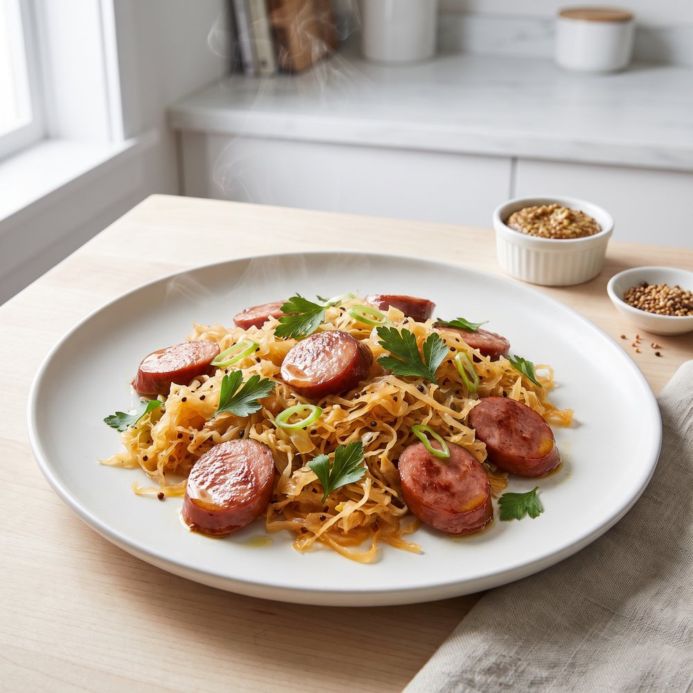Crockpot Kielbasa with Beer and Sauerkraut