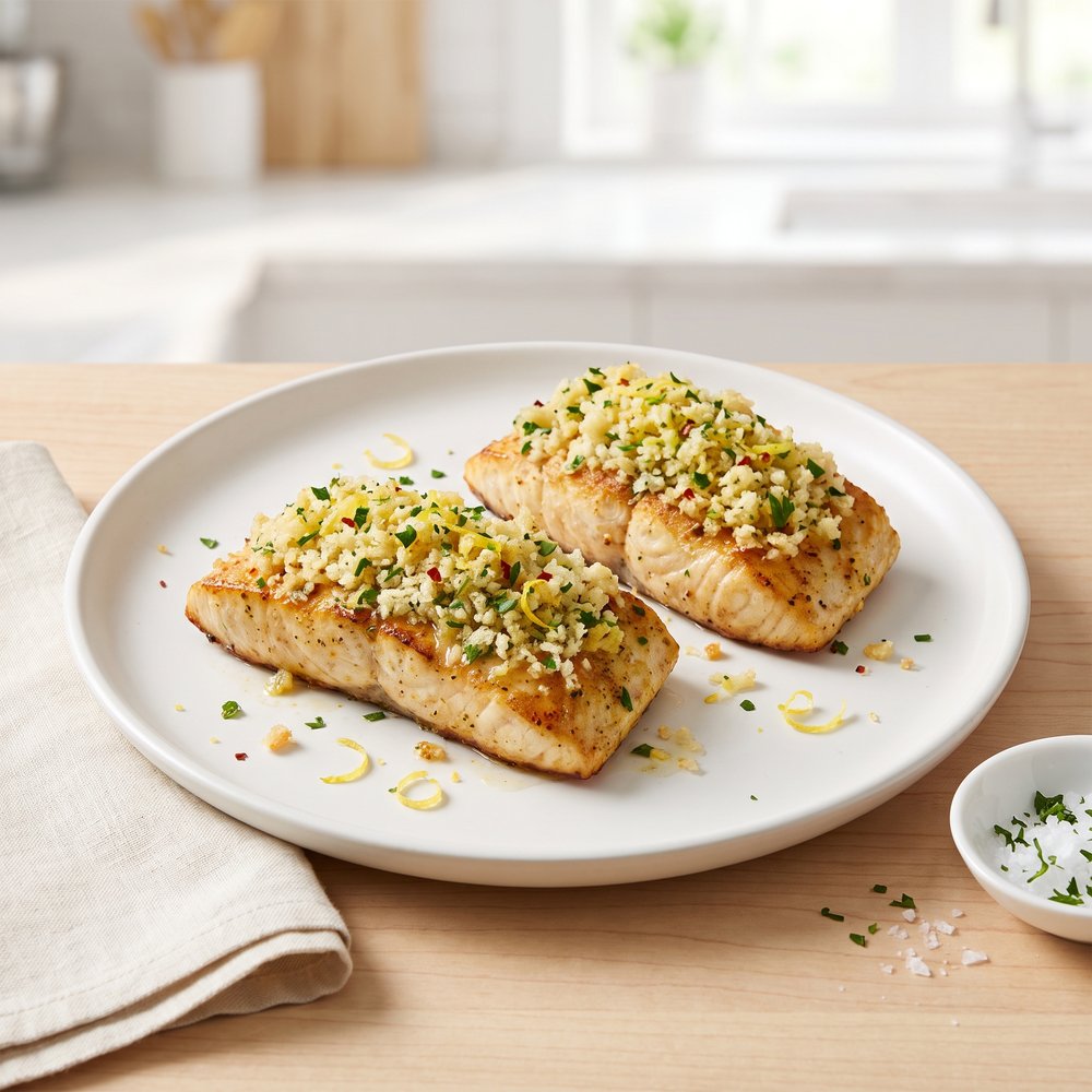 Skillet Mahi Mahi with Lemon-Garlic Gremolata Crumbs