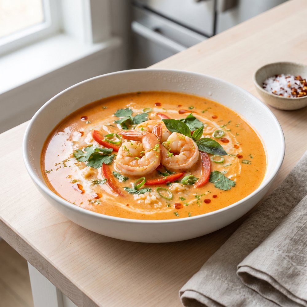 Red Curry Coconut Soup with Shrimp