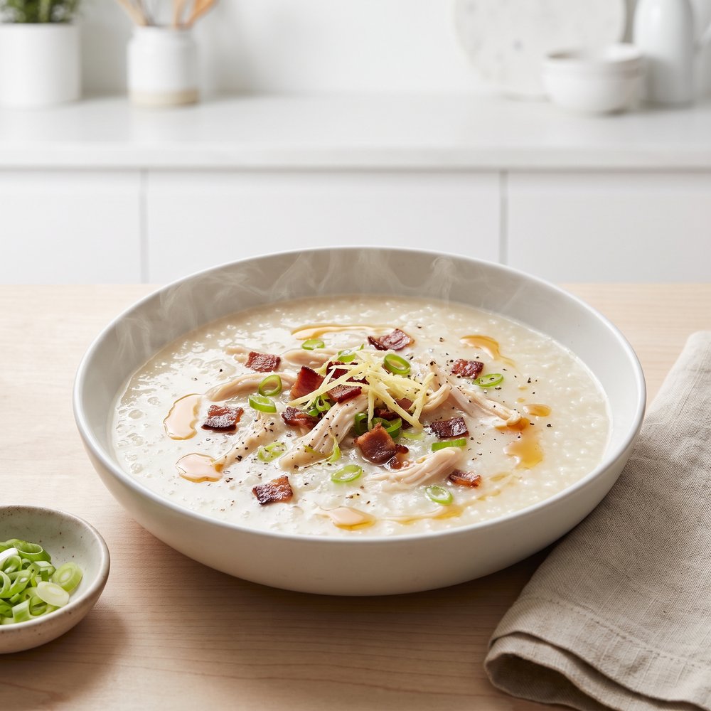 Pressure Cooker Chicken Congee (Chinese Rice Porridge)