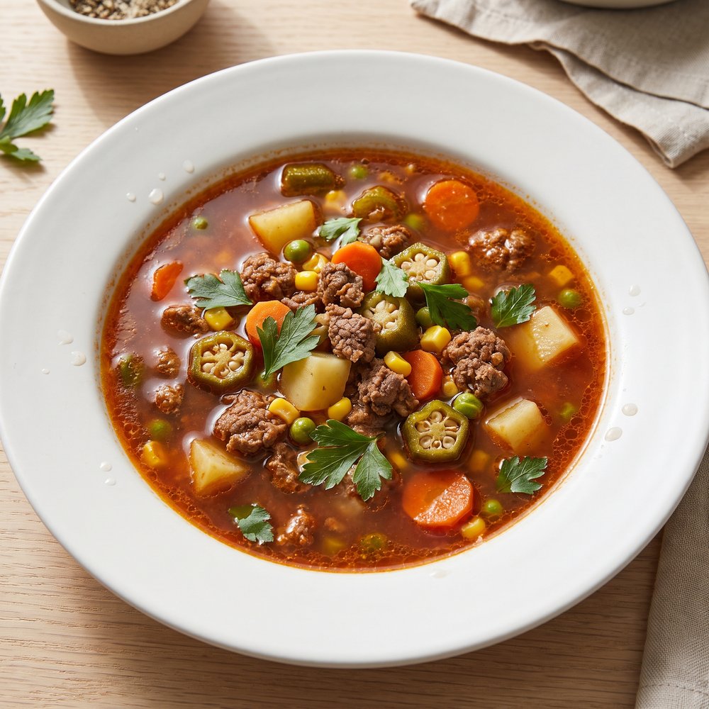 Crockpot Vegetable-Beef Soup with Okra