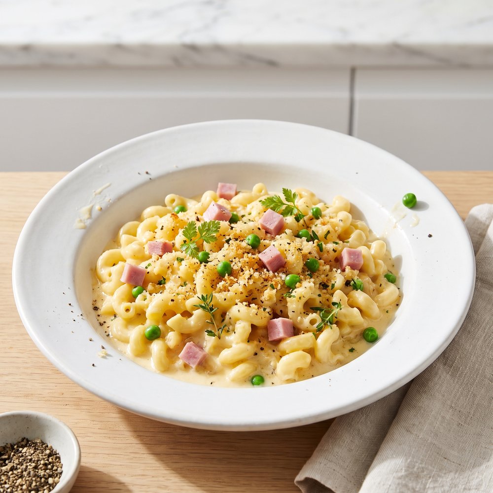 Pressure Cooker Macaroni and Cheese with Ham and Peas