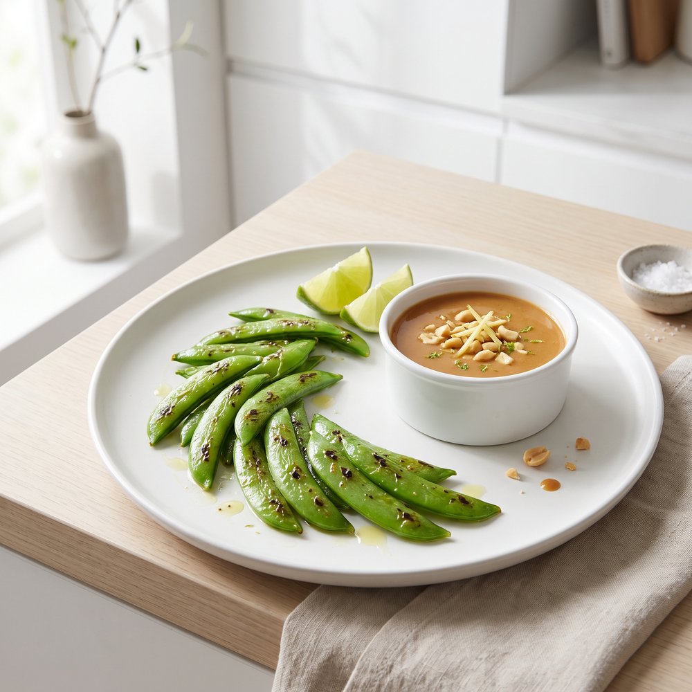 Blistered Sugar Snap Peas with Peanut-Lime Dip