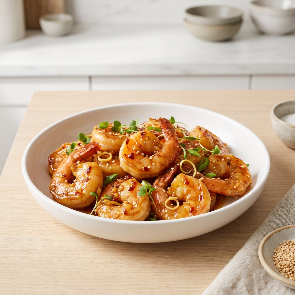 Honey Ginger Shrimp Skillet with Garlic and Red Pepper