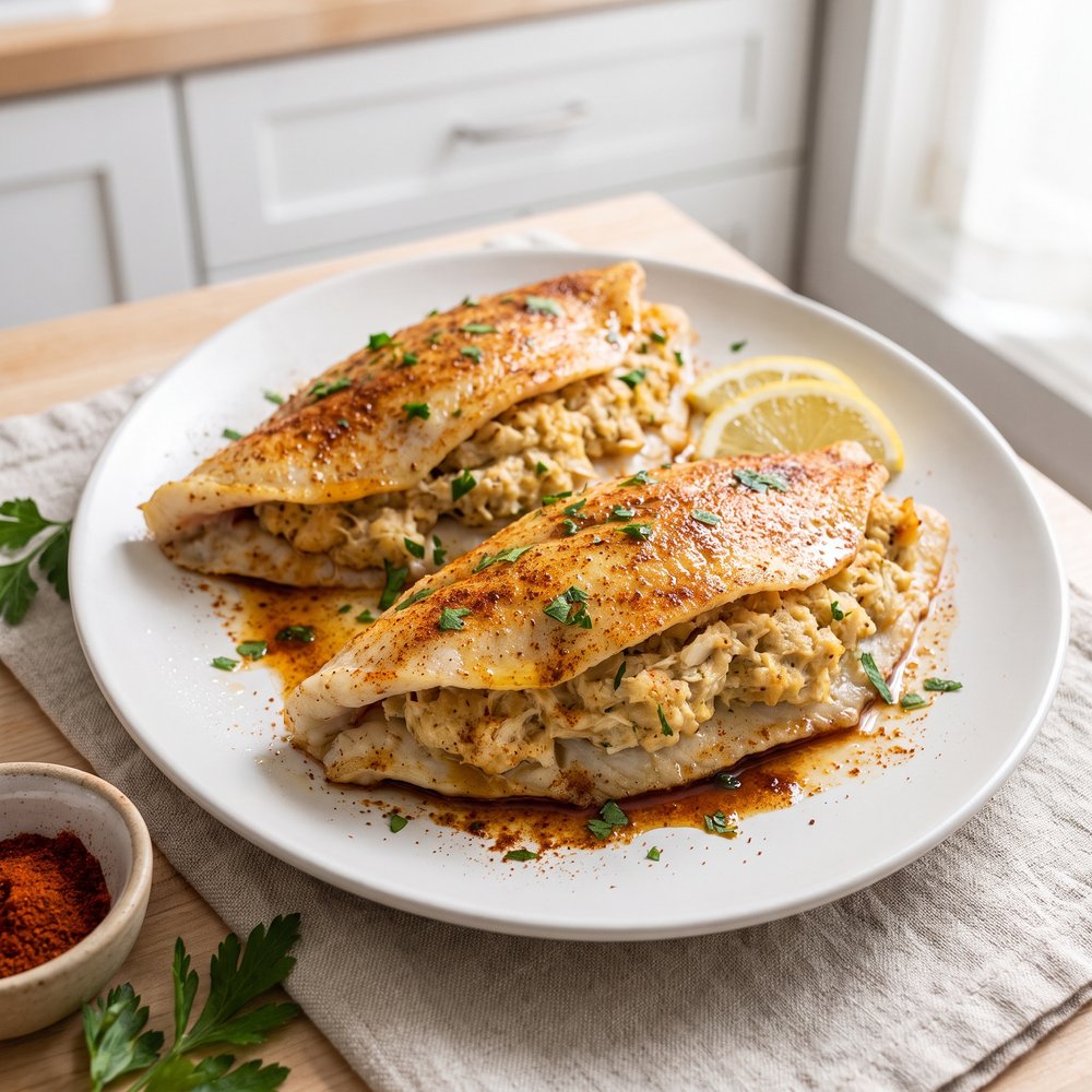 Baked Flounder with Crab Stuffing