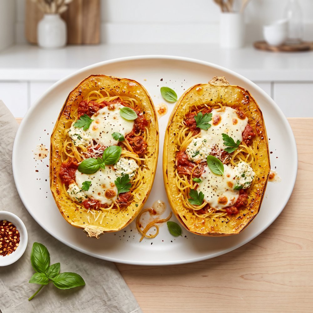 Baked Spaghetti Squash Lasagna Boats