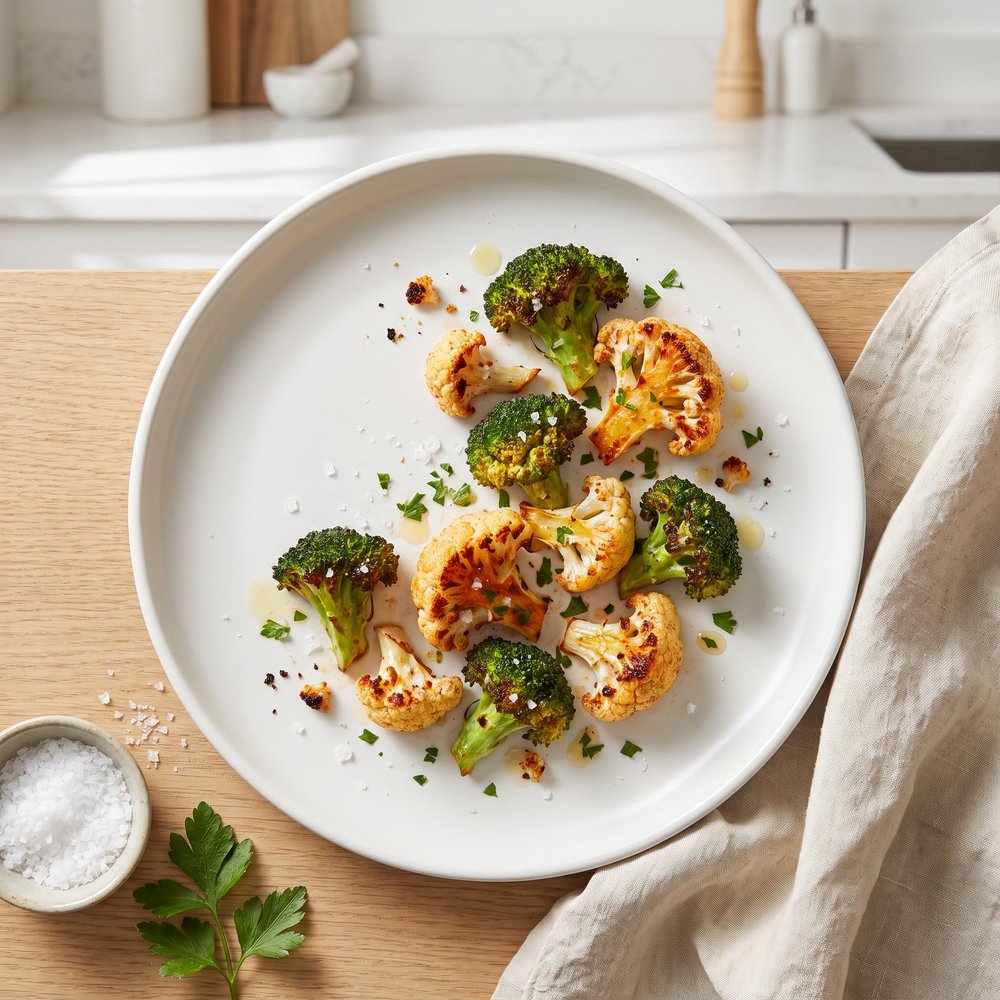 Air Fryer Roasted Broccoli and Cauliflower