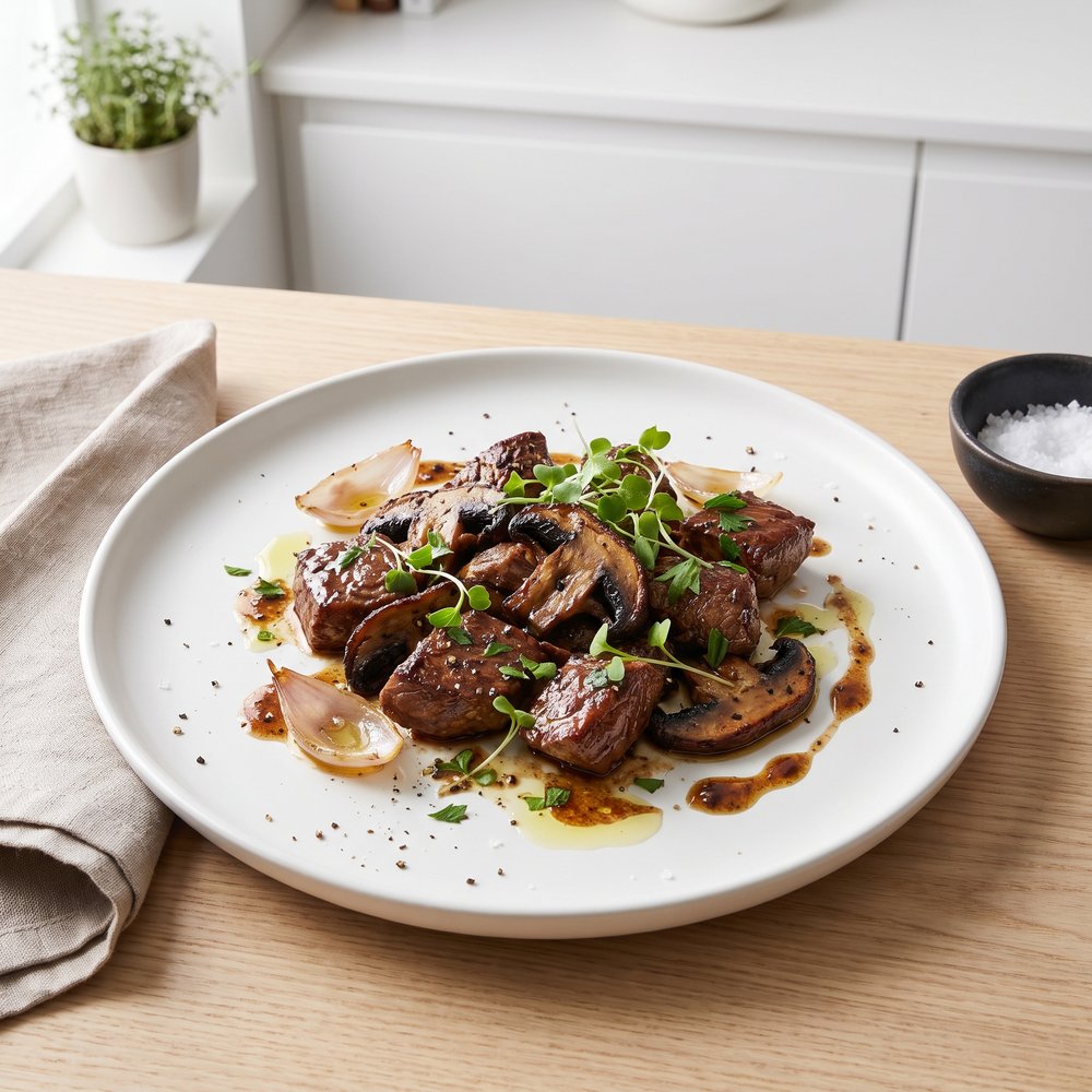 Air-Fried Steak Bites with Portobello Mushrooms