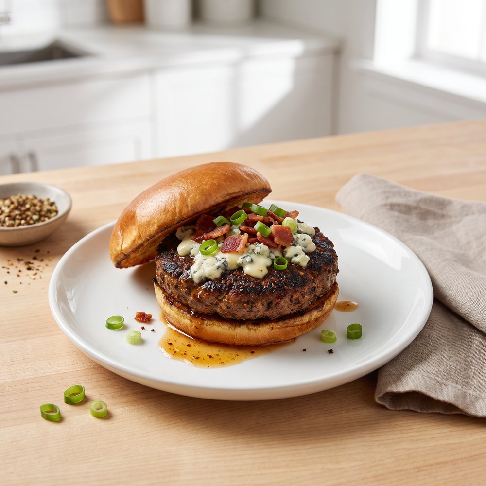 Peppered Black-and-Blue Cheeseburgers