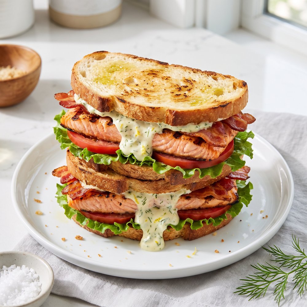 Char-Grilled Salmon Sandwich with Lemon-Dill Mayo